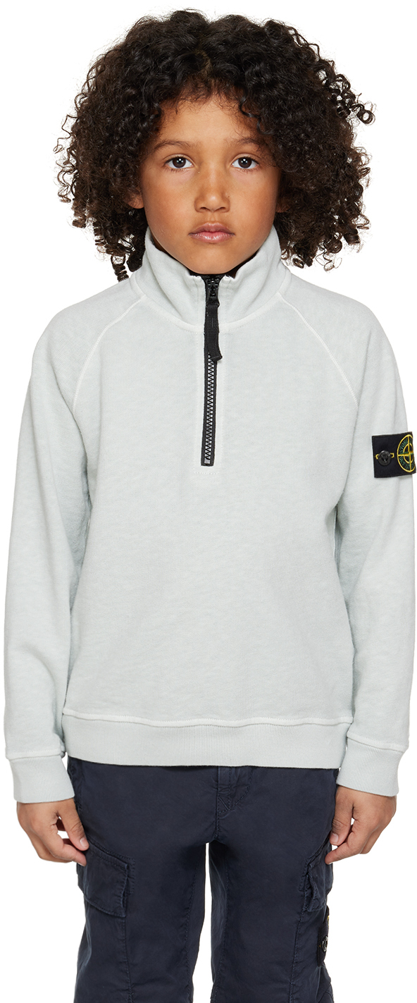Stone Island Junior Kids Grey Half-zip Sweatshirt In V0161 - Pearl Grey