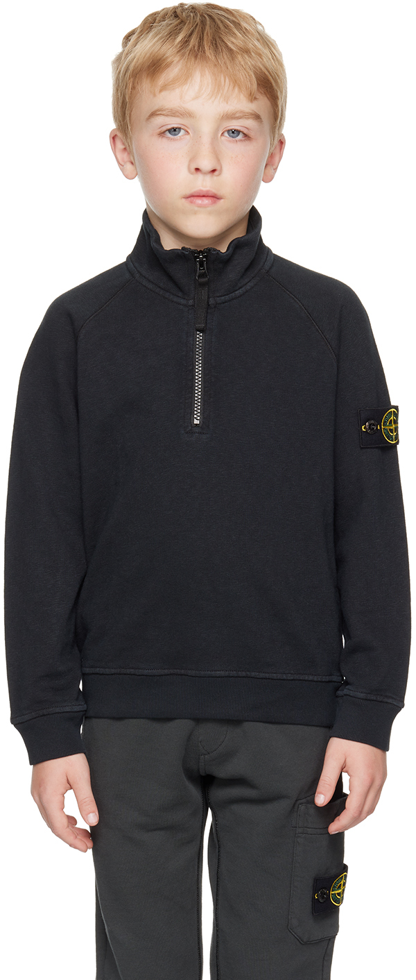 Stone Island Junior Half-zip Cotton Sweatshirt In V0129 - Black