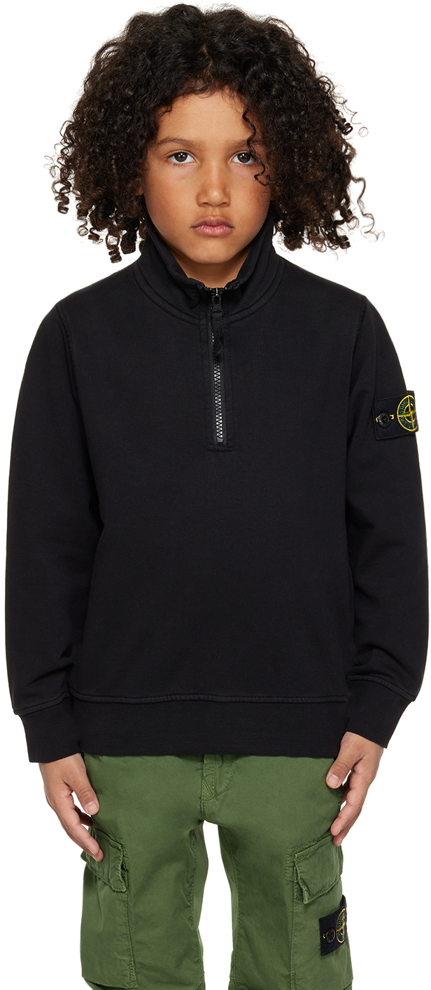 Stone Island Junior Kids Black Half-zip Sweatshirt In V0029 - Black