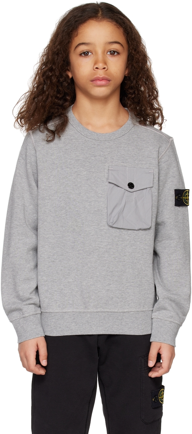 Stone Island Junior Kids Gray Crewneck Sweatshirt In V0m64 - Melange Grey