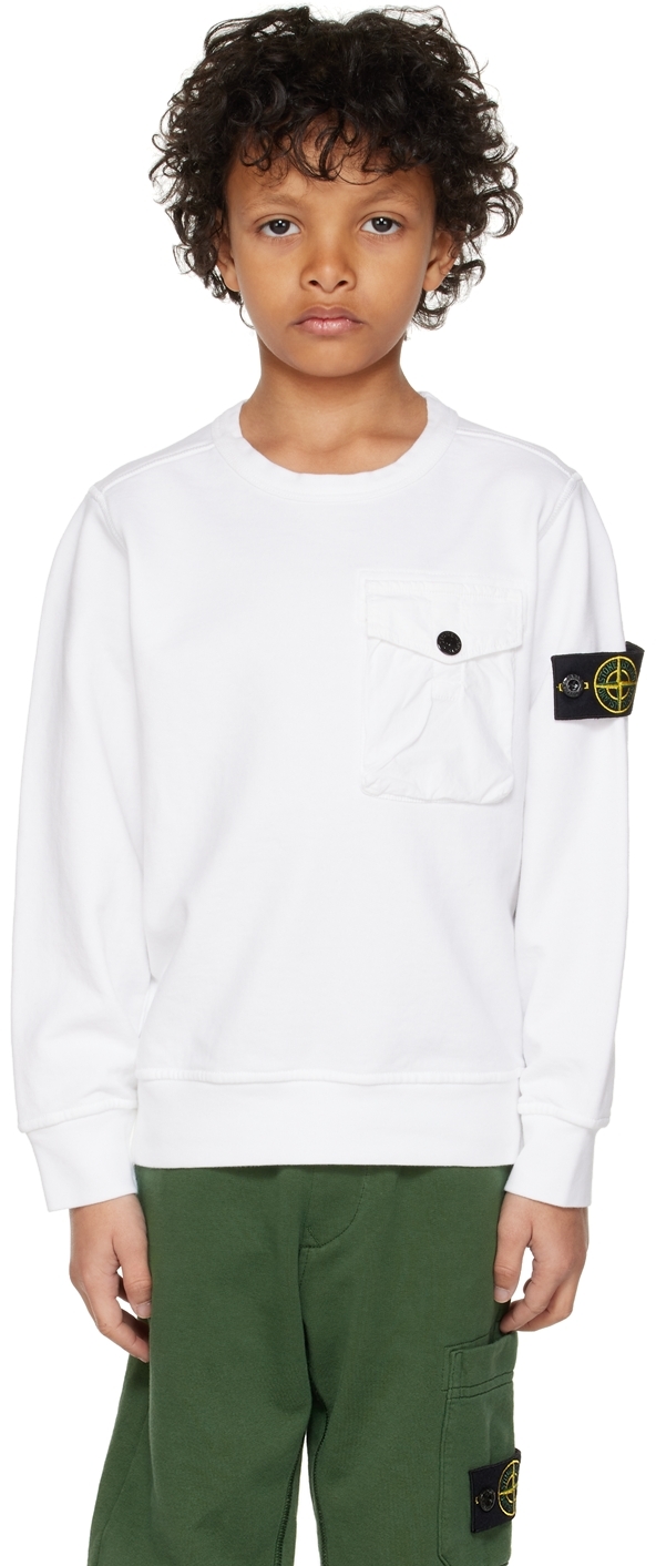 Stone Island Junior Kids White Pocket Sweatshirt In V0001 - White