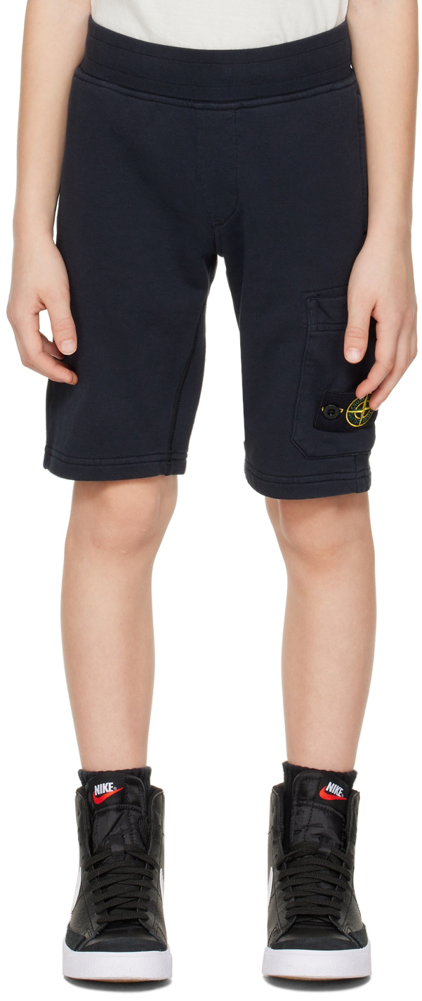 Stone Island Junior Kids Navy Patch Shorts In V0020 - Navy Blue