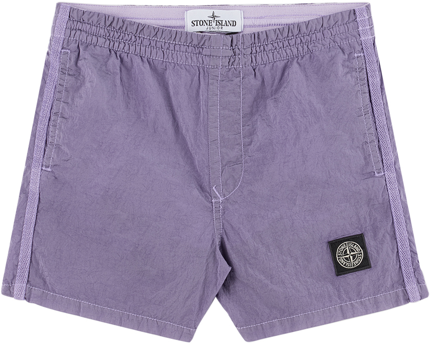 Stone Island Junior Kids' Logo-patch Iridescent Swim Shorts In Purple
