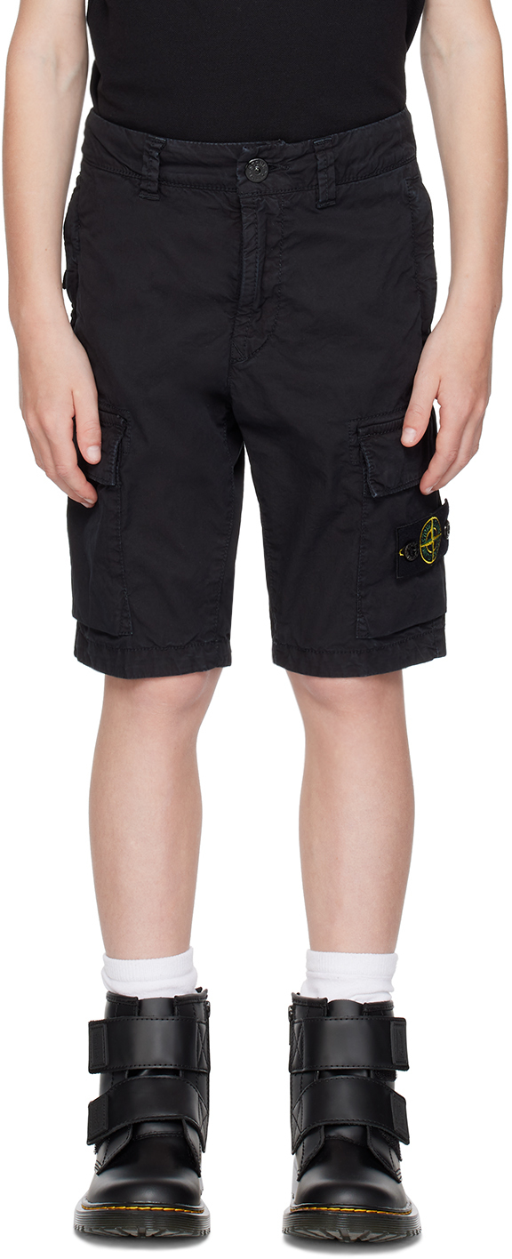 Stone Island Junior Kids Black Garment-dyed Shorts In V0129 - Black
