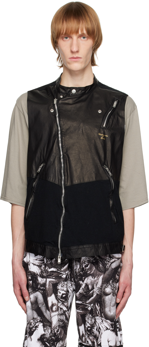 Undercoverism Black Paneled Leather Vest