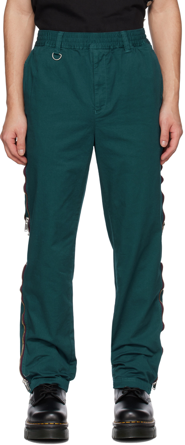 Undercoverism Green Zip Trousers In Dark Green
