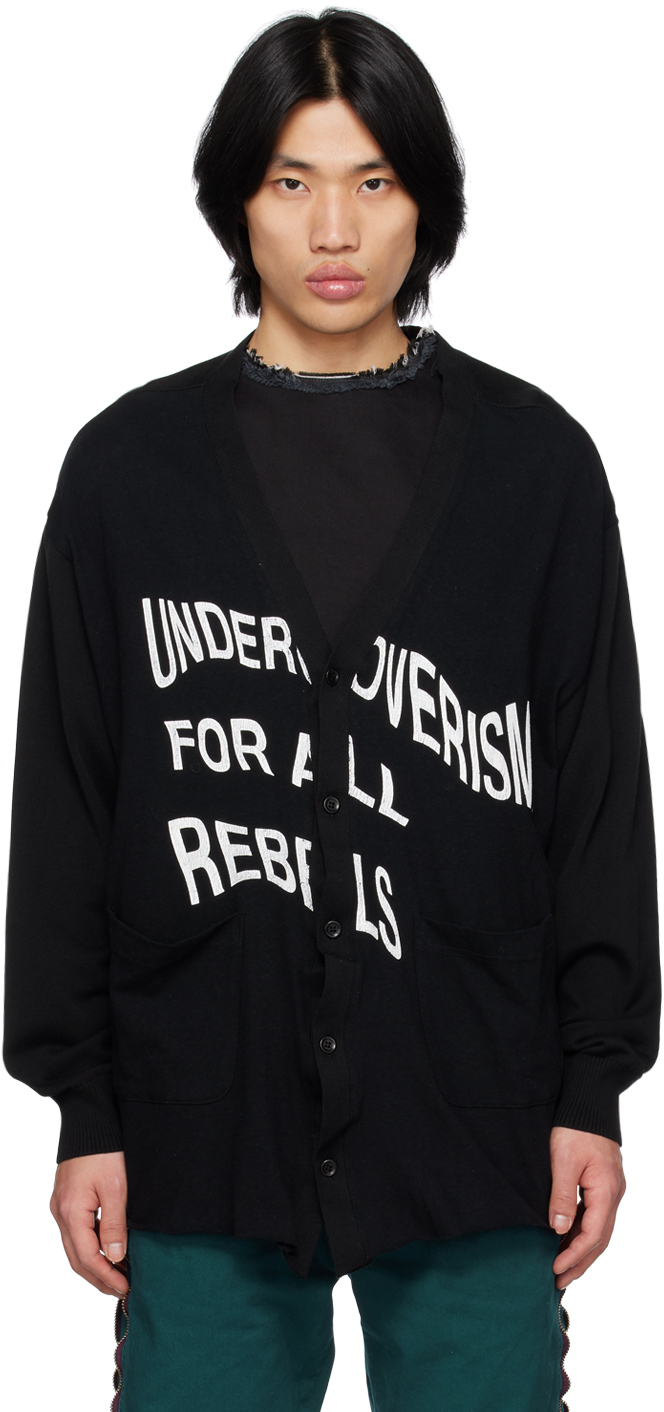 Undercoverism Logo-print V-neck Cardigan In Black