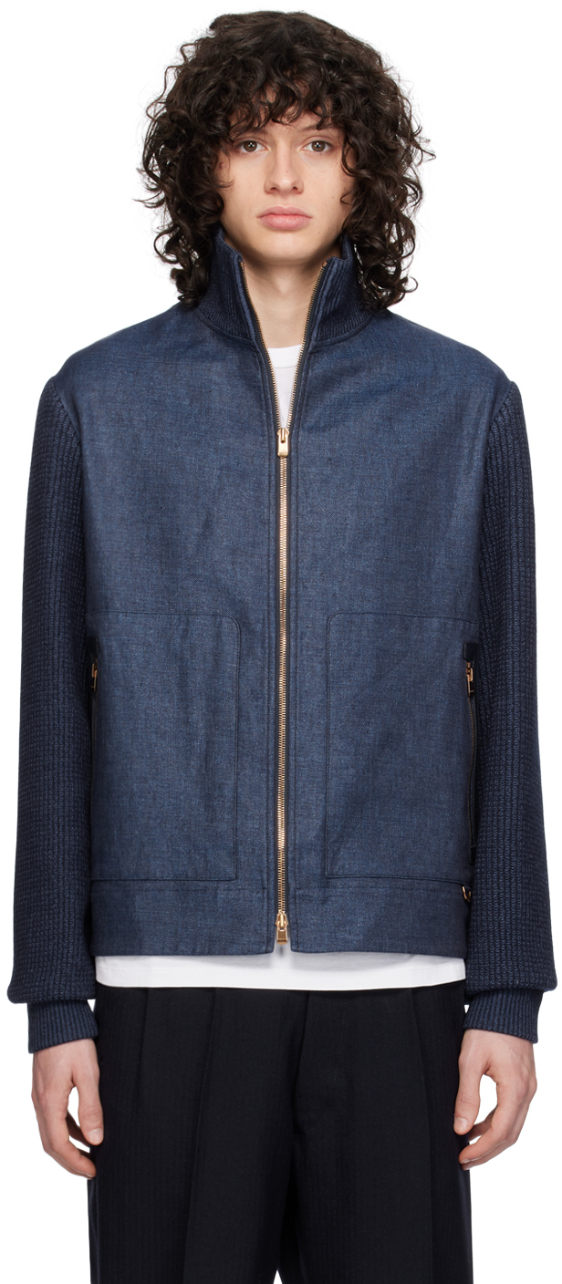 Navy Paneled Bomber Jacket