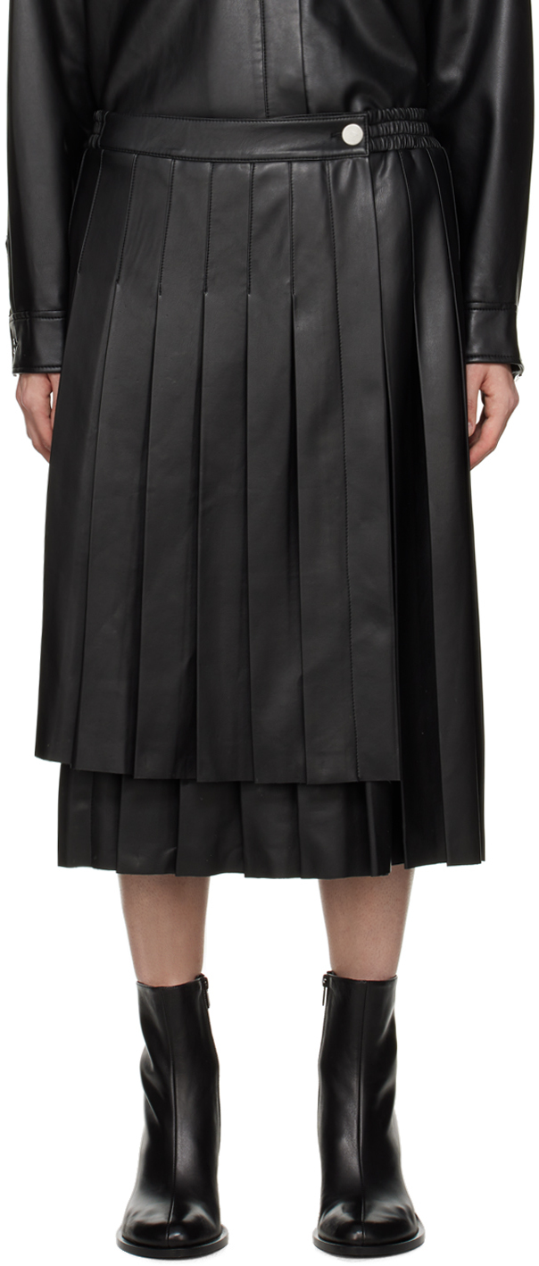 Han Kjobenhavn Black Pleated Faux-Leather Midi Skirt