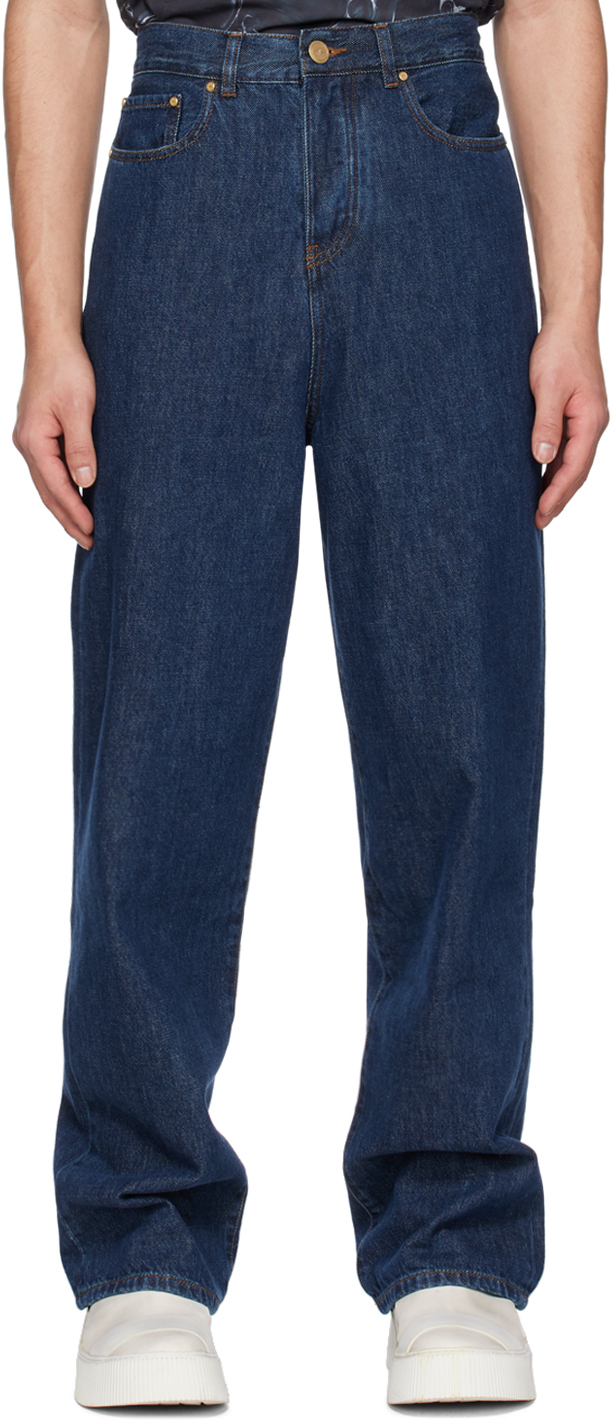 Blue Relaxed Jeans by Han Kjobenhavn on Sale