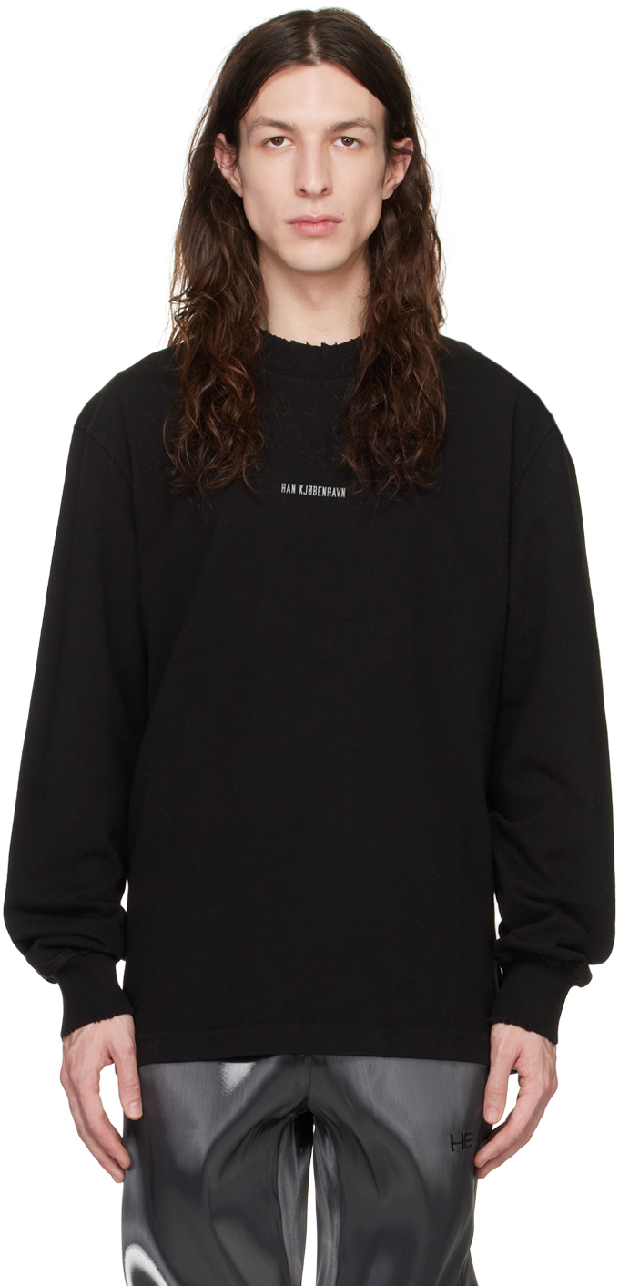Han Kjobenhavn: Black Distressed Long Sleeve T-Shirt | SSENSE Canada