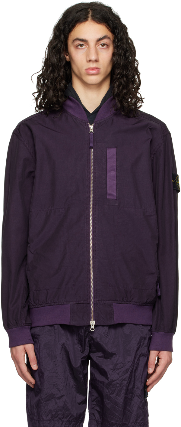 Stone Island: Purple Garment-Dyed Bomber Jacket