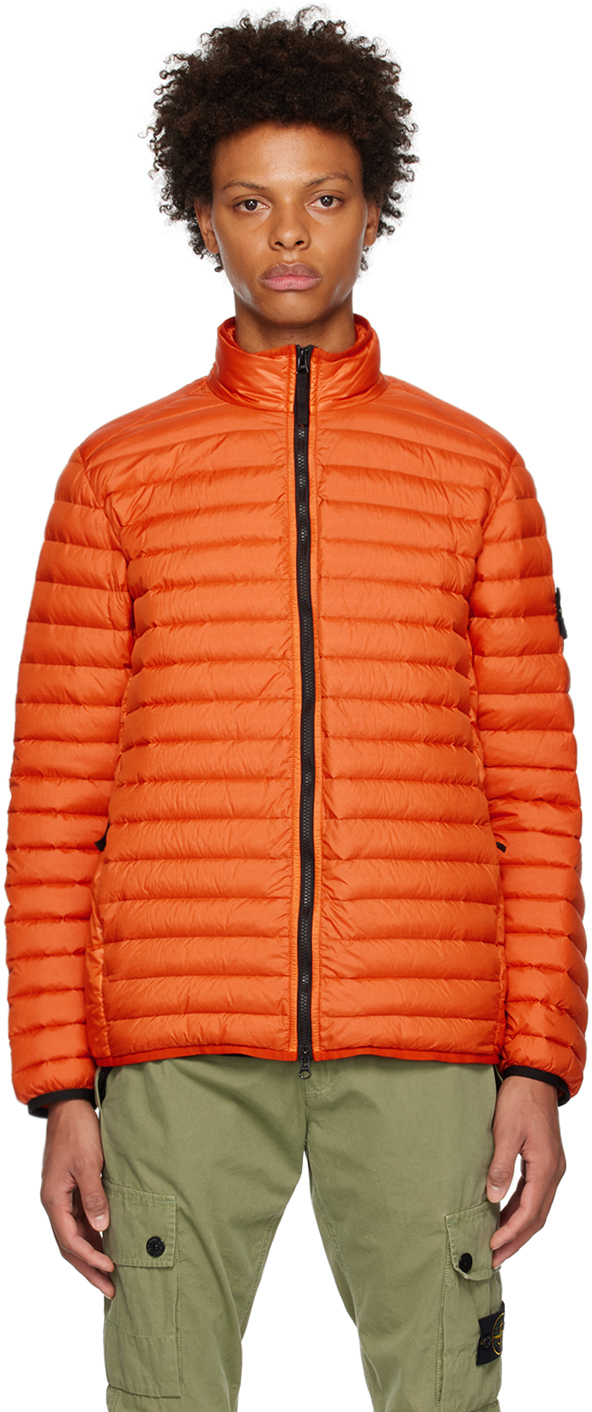 Stone Island Zip-up Padded Jacket In Orange