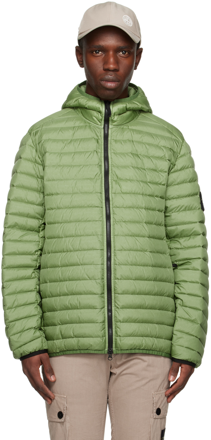 Green Logo-patch packable quilted down jacket, Stone Island