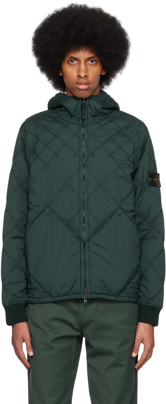 Stone Island: Green Quilted Jacket | SSENSE