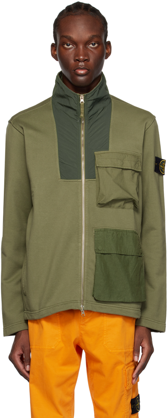 Stone Island Green Paneled Jacket In V0055 Sage