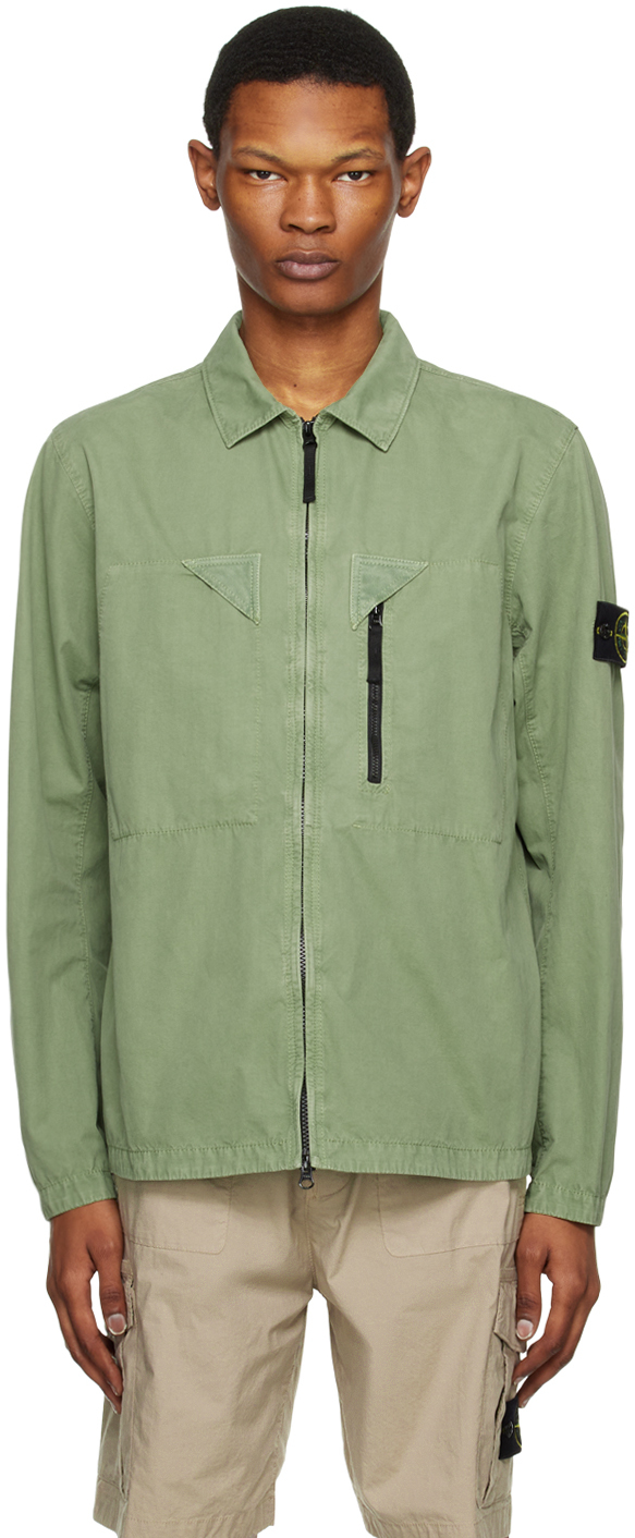Stone Island Green Garment-dyed Jacket In V0155 Sage