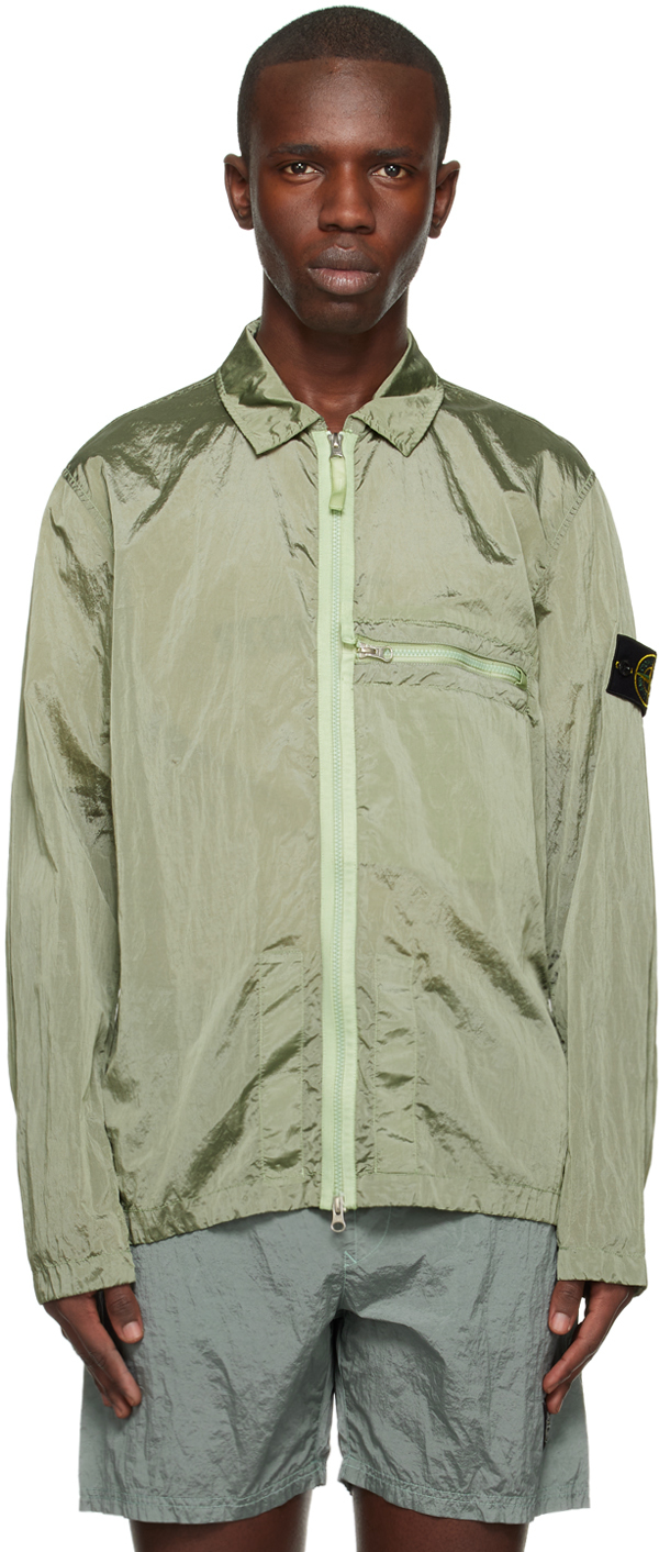 Stone Island Green Spread Collar Jacket In V0052 Light Green