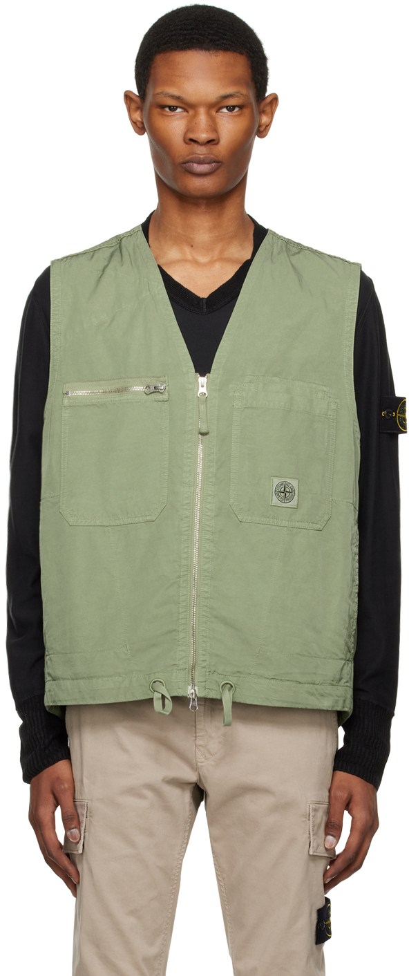 Stone Island Green Garment-dyed Vest In V0055 Sage