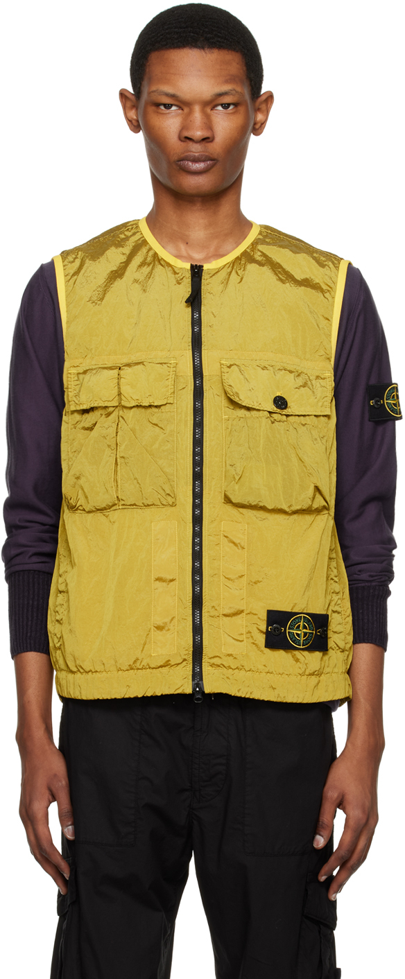 Yellow Crinkled Vest by Stone Island on Sale