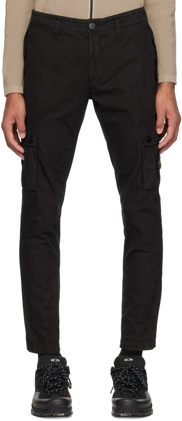 Shop Stone Island Black Patch Cargo Pants In A0129 Black