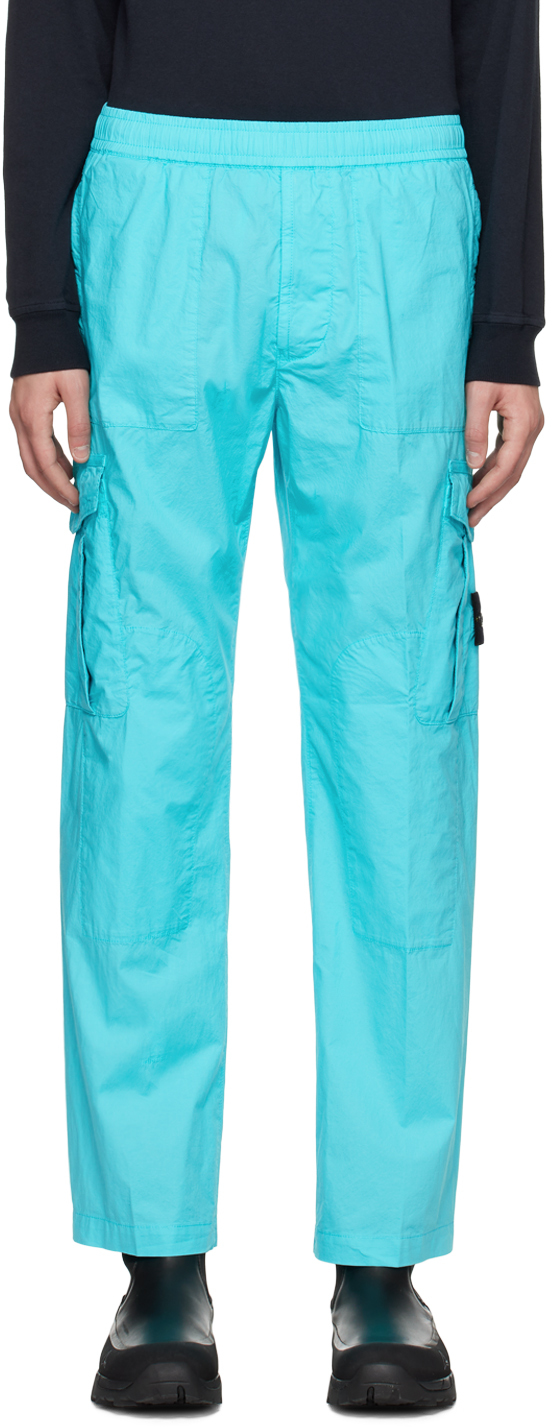 Stone Island Blue Drawstring Cargo Trousers In V0042 Turquoise