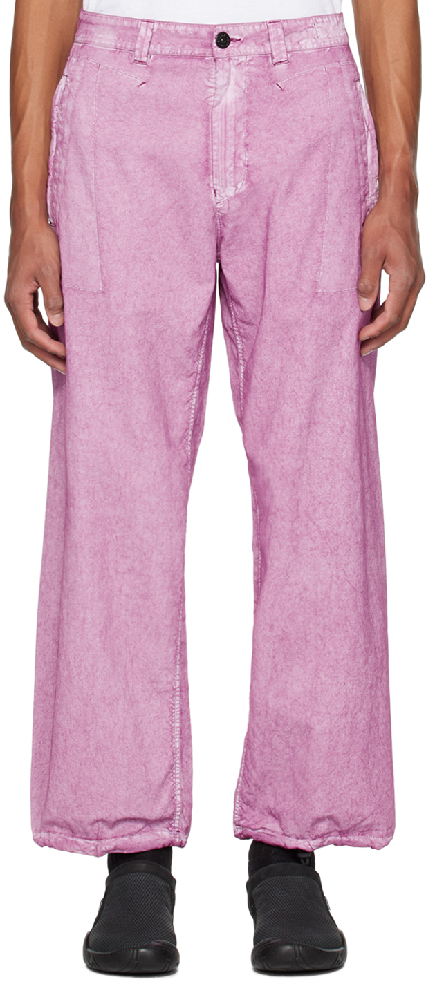 Stone Island Mens Magenta Marina Relaxed-fit Wide-leg Cotton Trousers