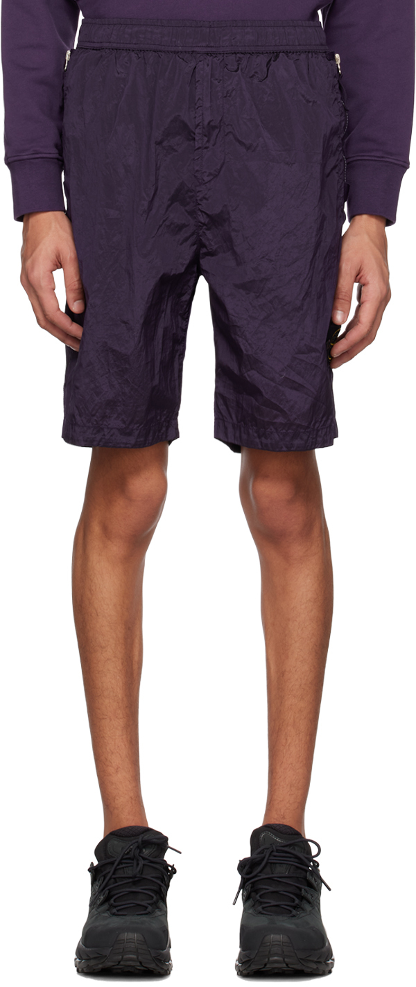 Stone Island Purple Concealed Drawstring Shorts In V0026 Ink