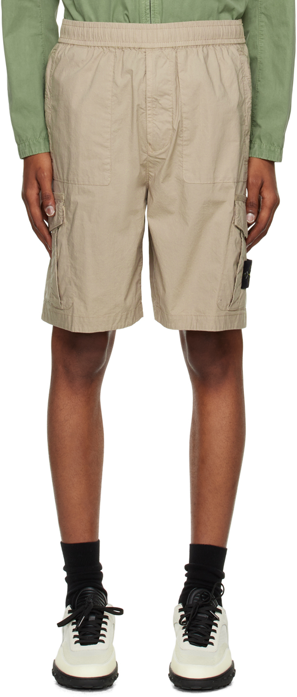 Stone Island Beige Patch Shorts In V0092 Dove Grey