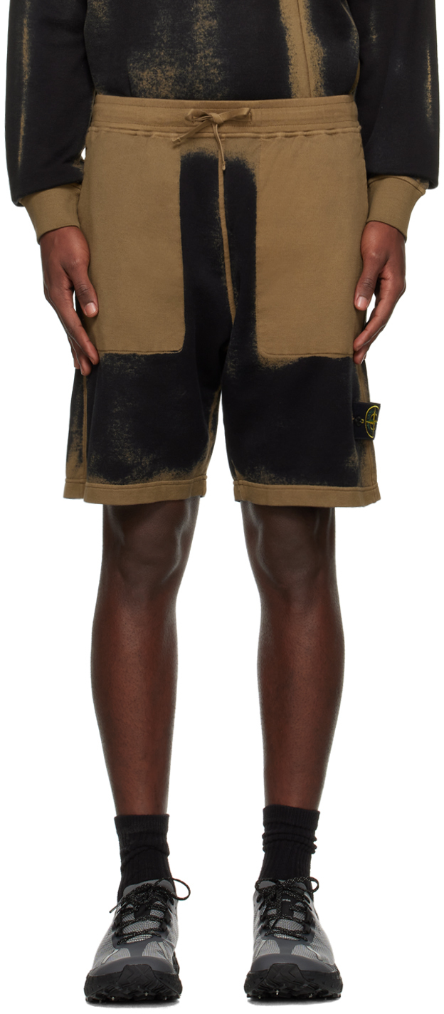 Stone Island Black & Taupe Patch Shorts In V0098 Dark Beige