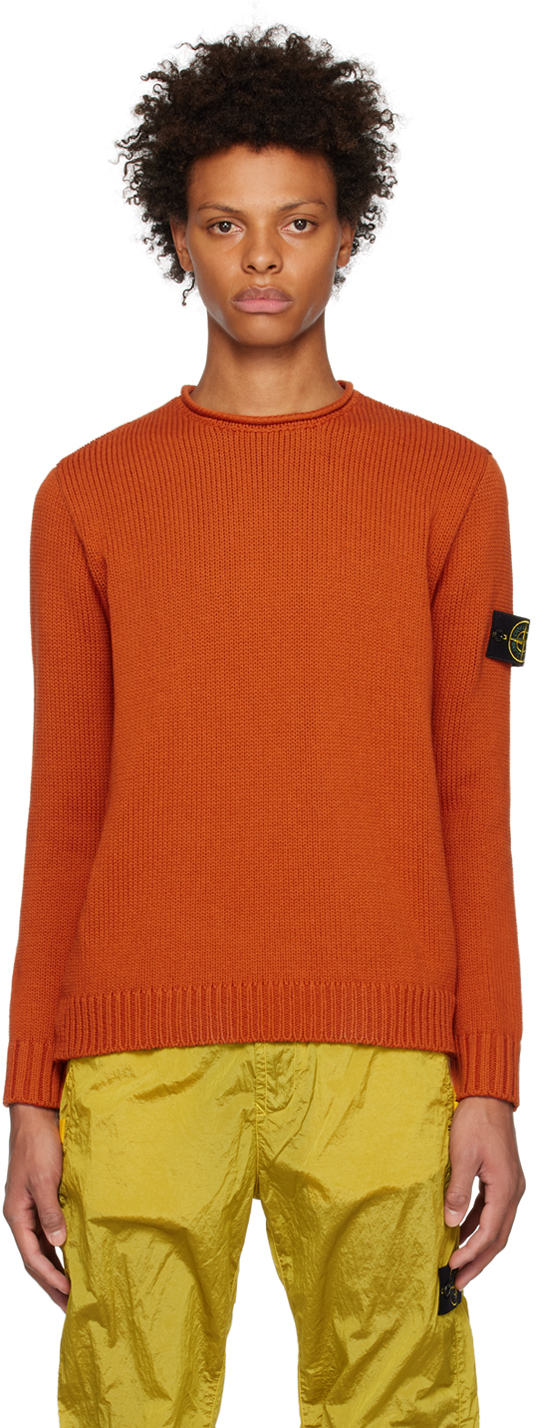 Stone Island Orange Crewneck Sweater In V0073 Sienna