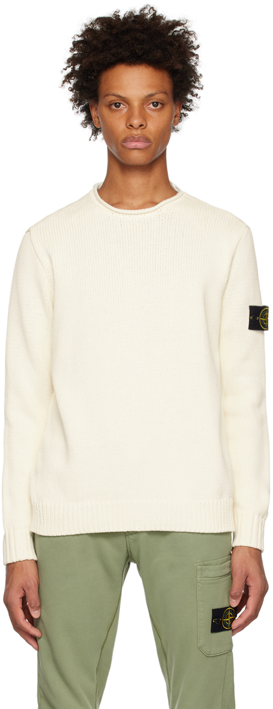 Shop Stone Island Off-white Crewneck Sweater In V0099 Natural