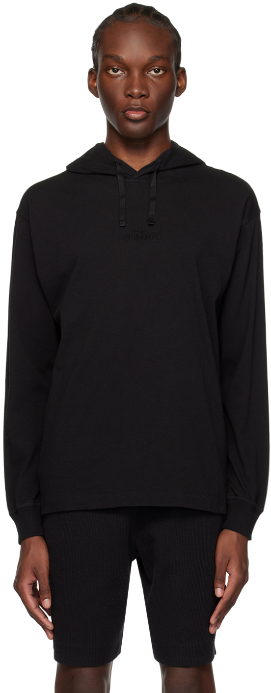 Stone Island Black Embroidered Hoodie In V0029 Black ModeSens