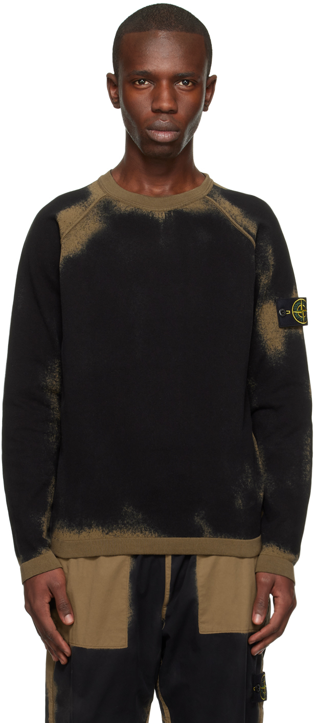 Stone Island Black & Taupe Raglan Sweatshirt In V0098 Dark Beige