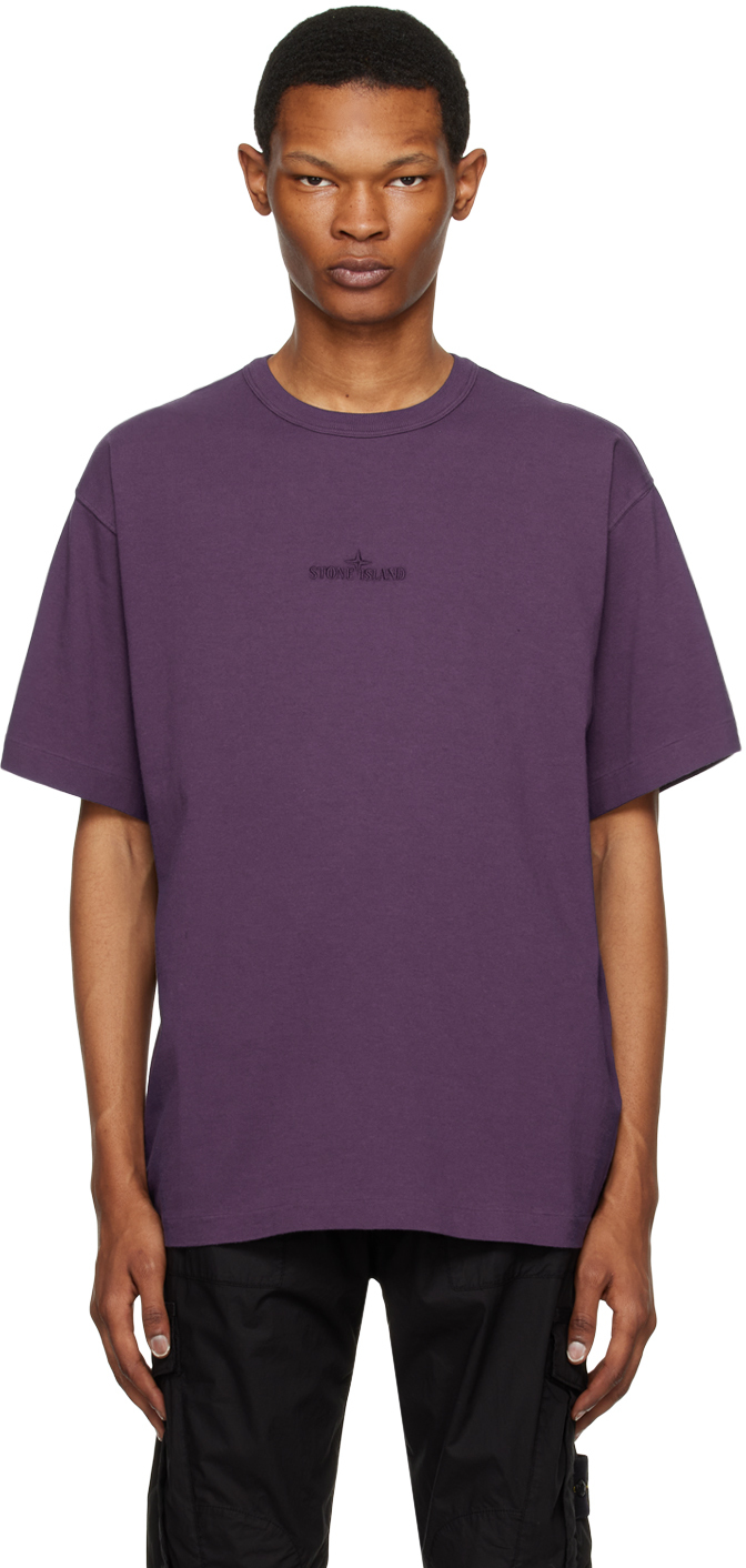 Stone Island: Purple Embroidered T-Shirt | SSENSE Canada