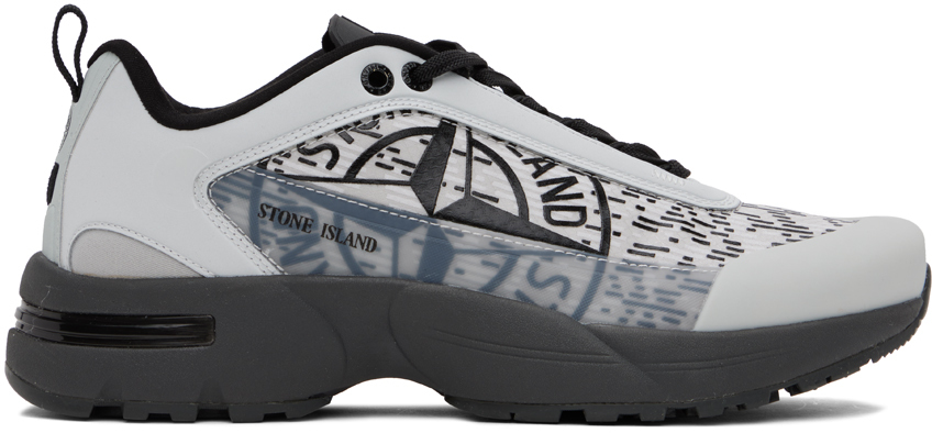 Shop Stone Island Gray Rubberized Sneakers In V0041 Sky Blue
