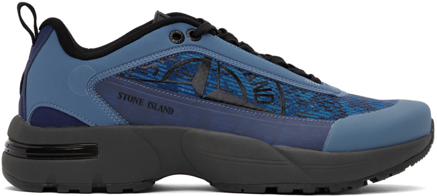 Stone Island Blue Rubberized Trainers In V00412 Turquoise