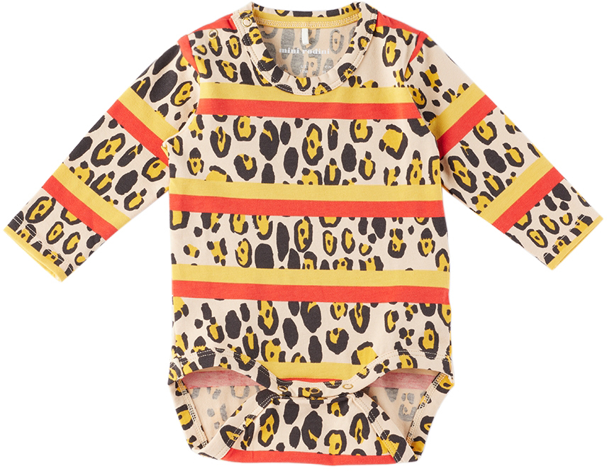 Mini Rodini Striped Leopard-print Bodysuit In Multicolor