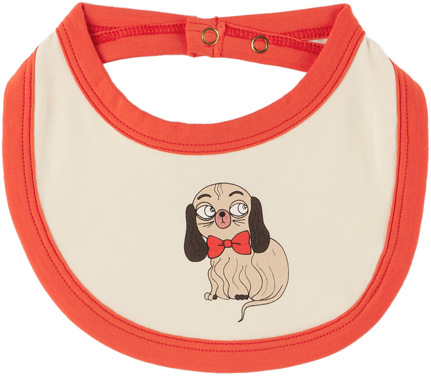 Baby OffWhite & Red Mini Babies Bib by Mini Rodini SSENSE