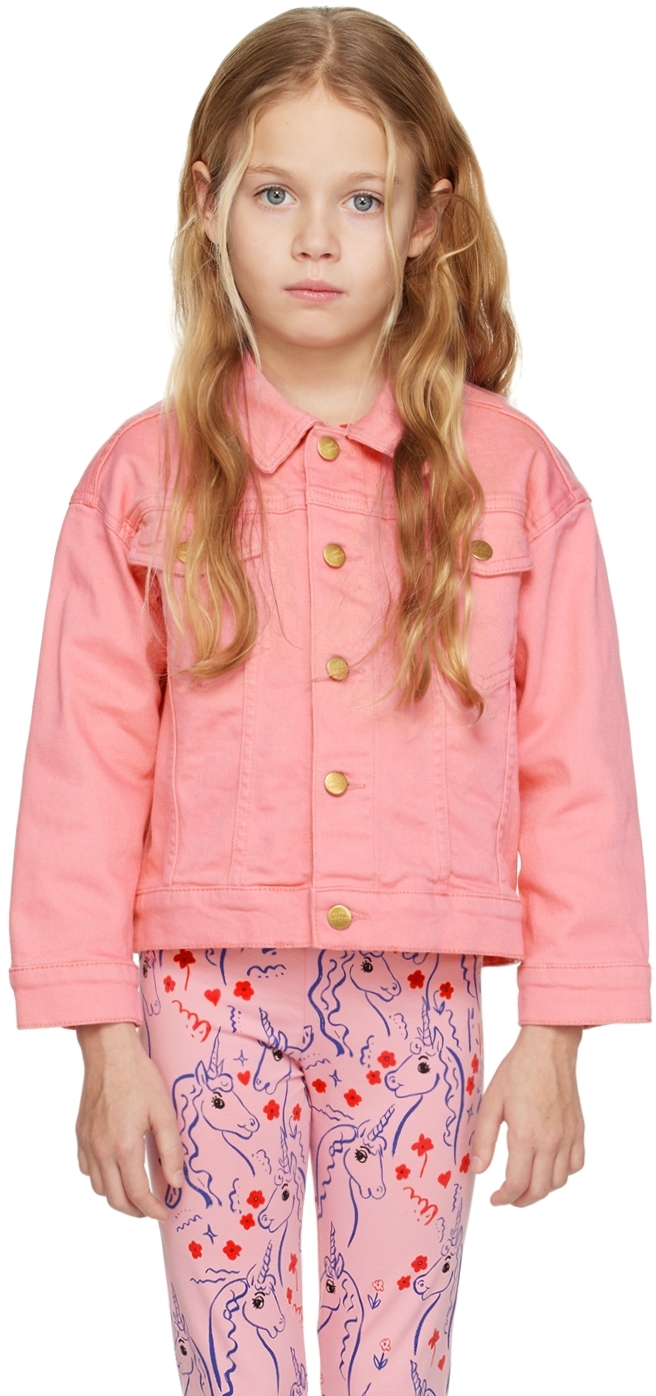 Shop Mini Rodini Kids Pink Nessie Denim Jacket In 28 Pink