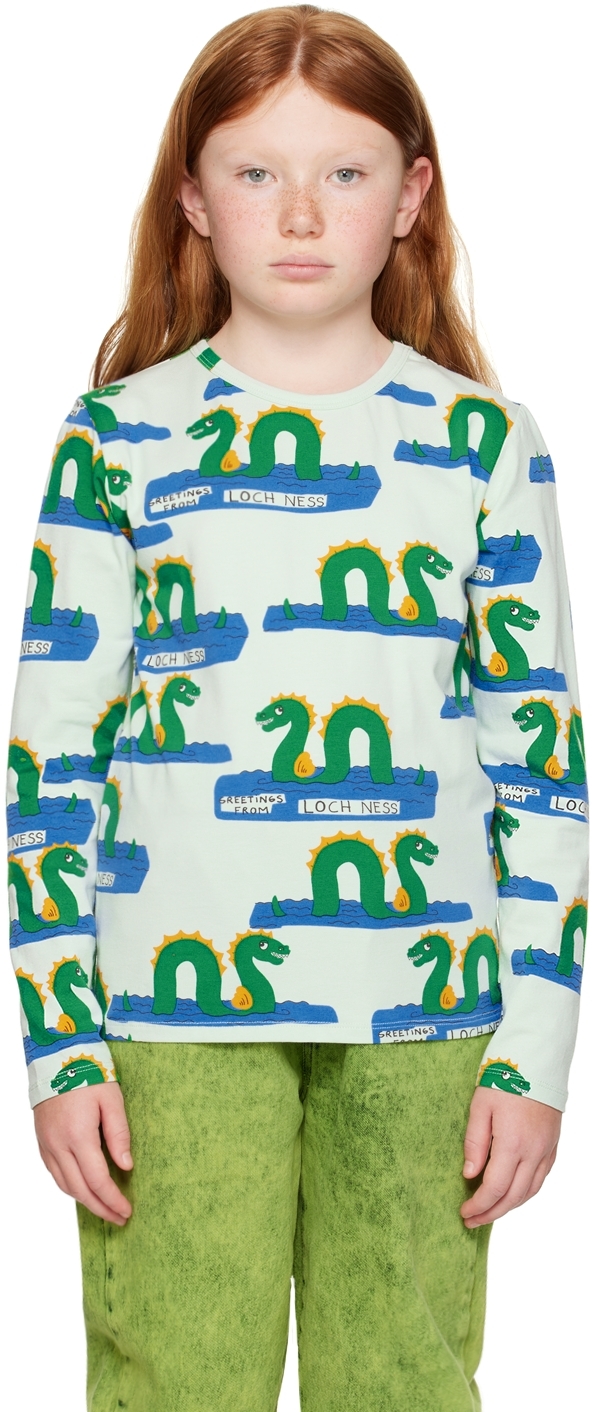 Mini Rodini Kids Blue Loch Ness Long Sleeve T-shirt In 75 Green