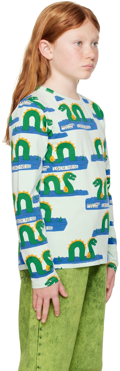 Shop Mini Rodini Kids Blue Loch Ness Long Sleeve T-shirt In 75 Green