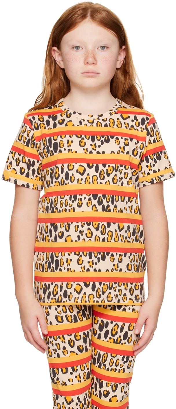 Shop Mini Rodini Kids Beige Leopard Stripe T-shirt In 00 Multi