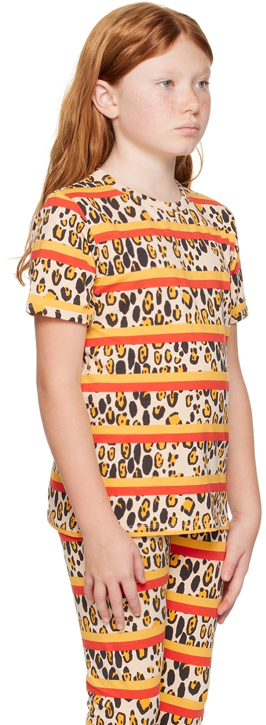 MINI RODINI KIDS BEIGE LEOPARD STRIPE T-SHIRT