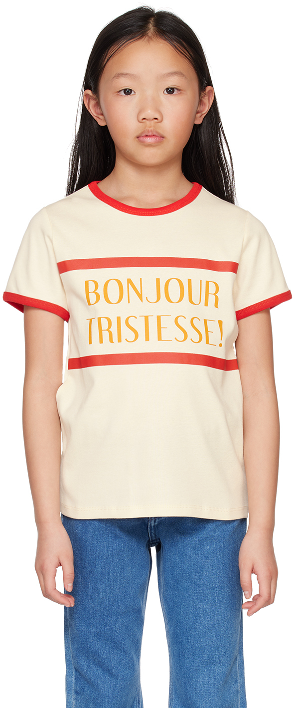 Shop Mini Rodini Kids Off-white 'bonjour Tristesse' T-shirt In Red