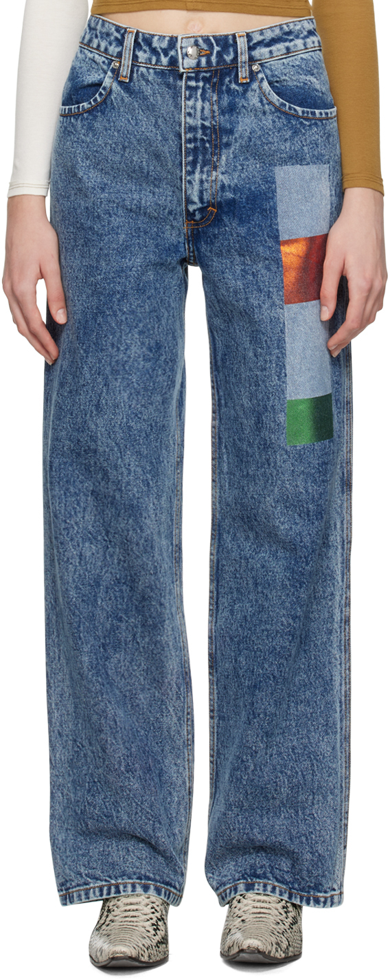 Eckhaus Latta Blue Wide-leg Jeans In Stacks