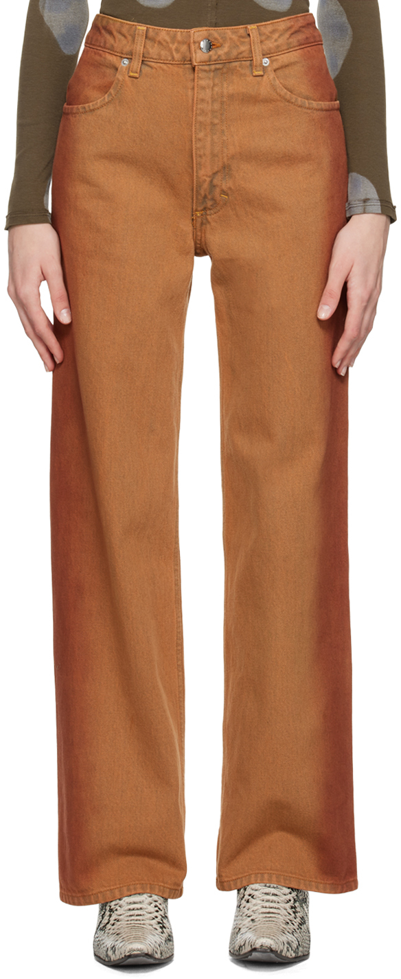Eckhaus Latta Orange Wide Leg Jeans In Terracotta