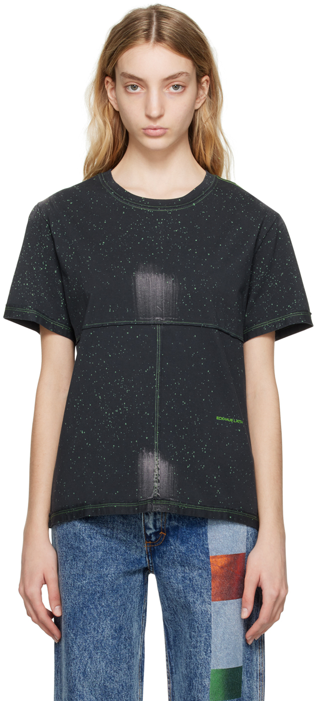 Eckhaus Latta Black Lapped T-shirt In Laser