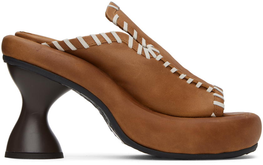 Eckhaus Latta Ssense Exclusive Brown Court Heeled Sandals In Tan Leather Beige Co