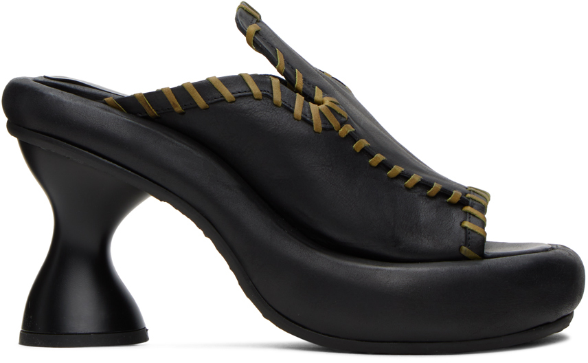 Eckhaus Latta Black Court Heeled Sandals In Black Leather